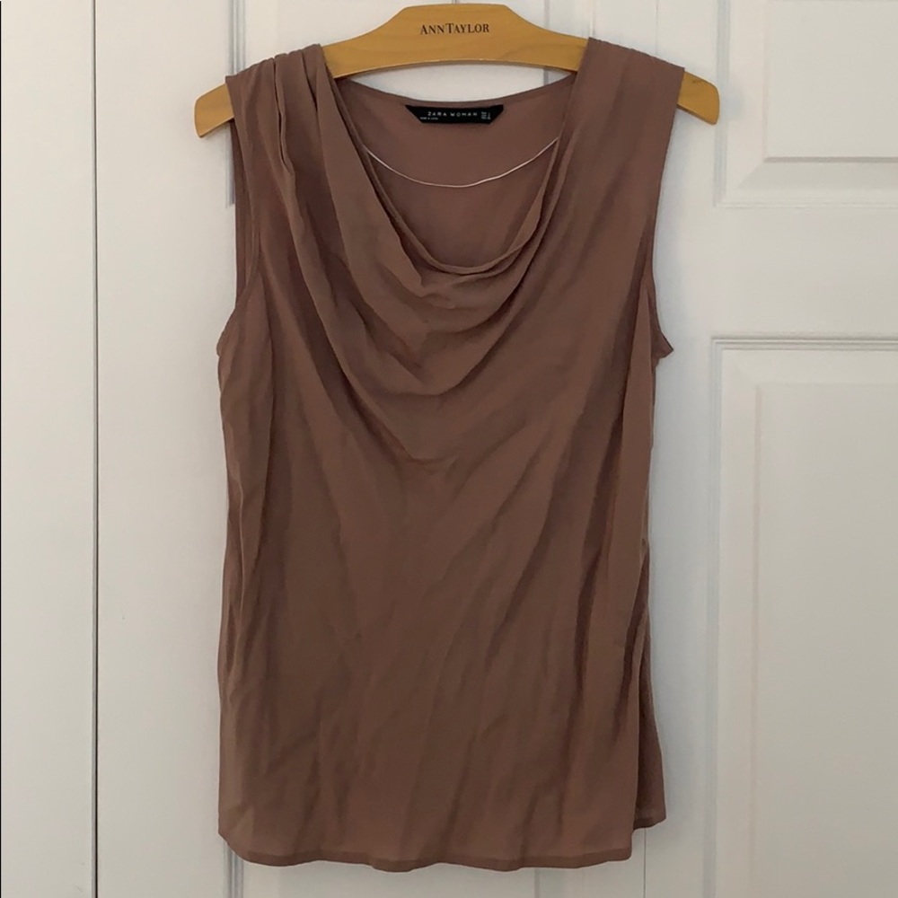 Zara cowl neck draping tank, S, tan